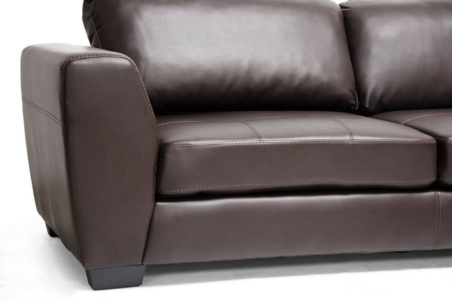 Contemporary Right Facing Chaise Sectional Sofa in Brown Bonded Leather - The Furniture Space.