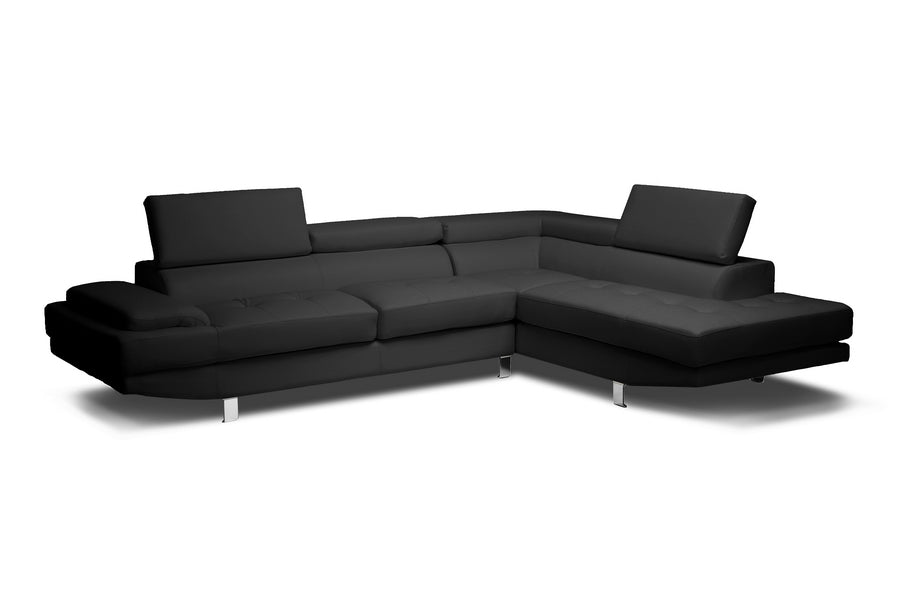 Contemporary Sectional Sofa in Black Bonded Leather - The Furniture Space.