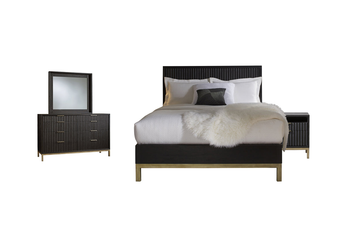 Modus Kentfield 4PC Full Bedroom Set with Nightstand in Black Drifted Oak