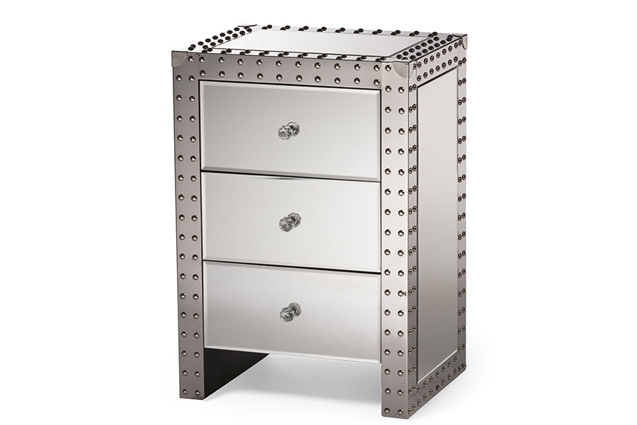 Contemporary Mirrored Nightstand in Silver - The Furniture Space.