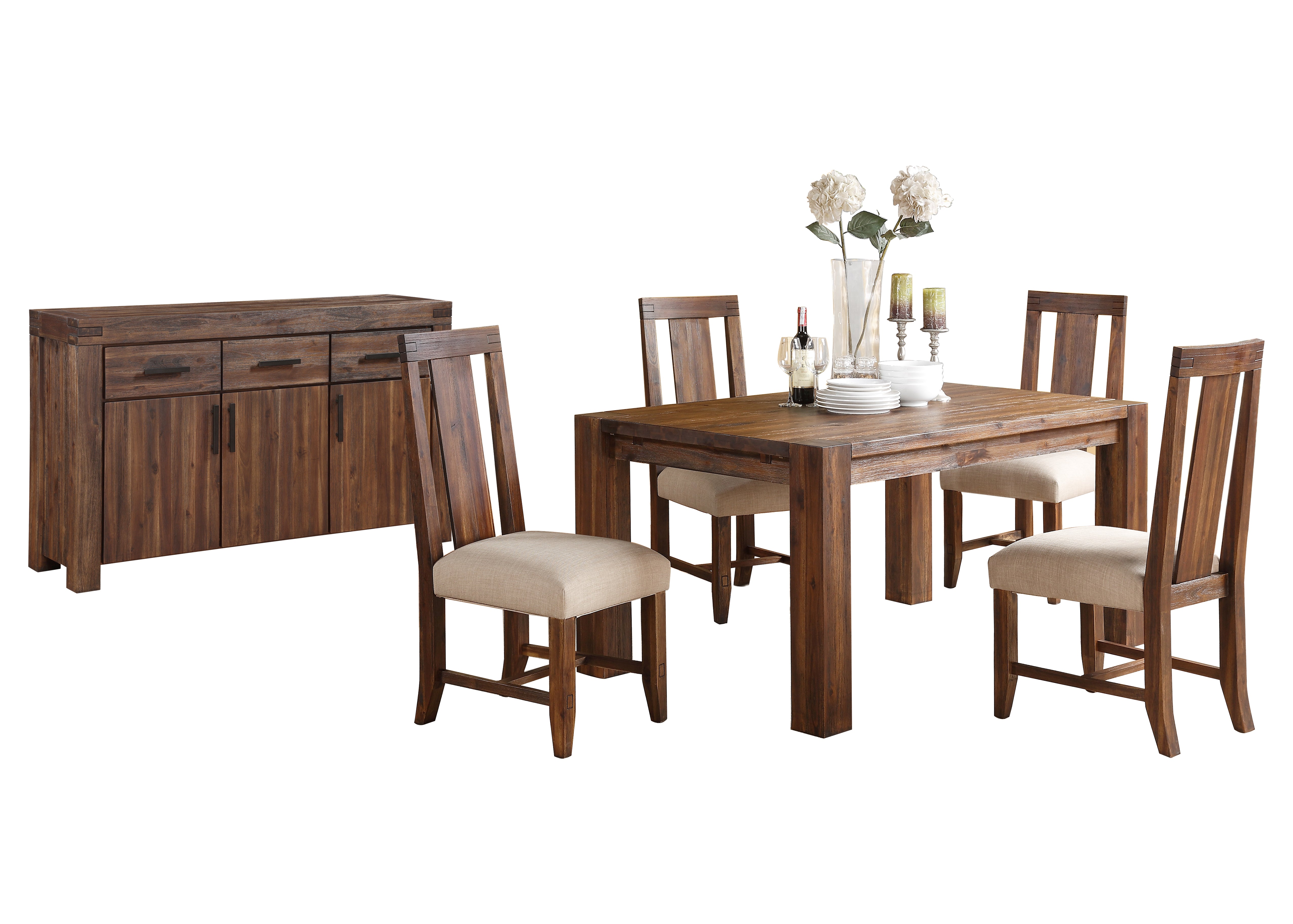Modus Meadow 6PC Rectangle Table w 4 Wood Chair Dining Set in Brick Br ...