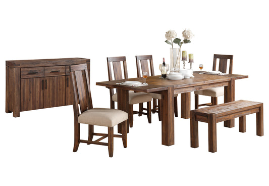 Modus Meadow 7PC Rectangle Table w 4 Wood Chair Dining Set in Brick Brown
