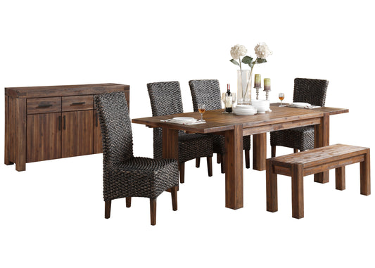 Modus Meadow 7PC Rectangle Table w 4 Hyacinth Chair Dining Set in Brick Brown