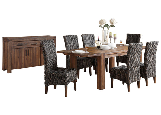 Modus Meadow 8PC Rectangle Table w 6 Hyacinth Chair Set in Brick Brown