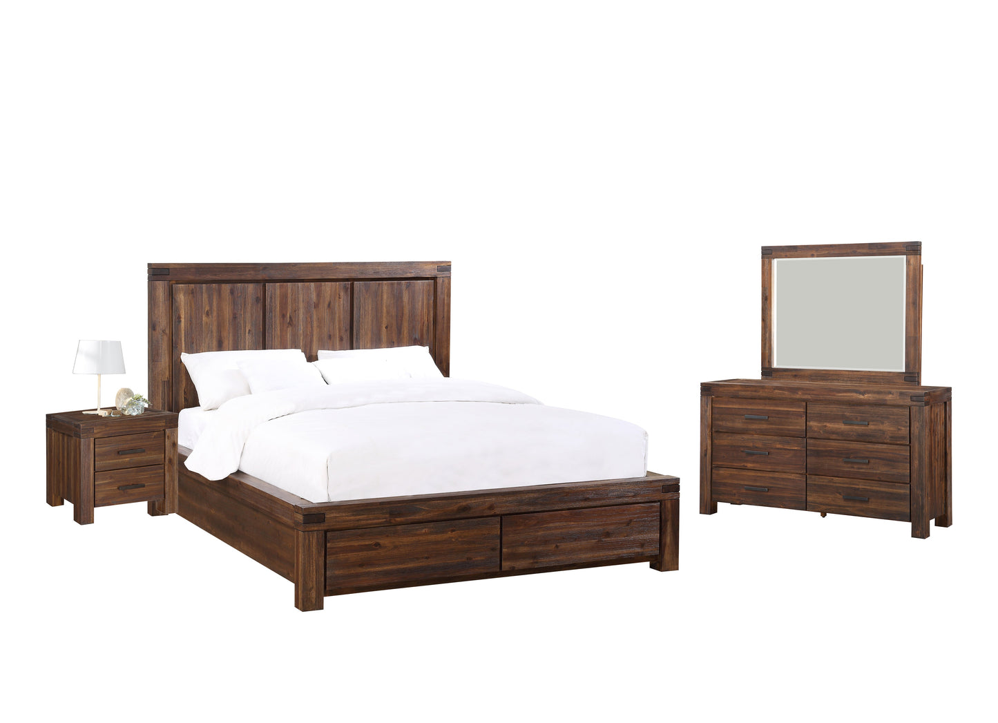 Modus Meadow 4PC E King Platform Bedroom Set in Brick Brown