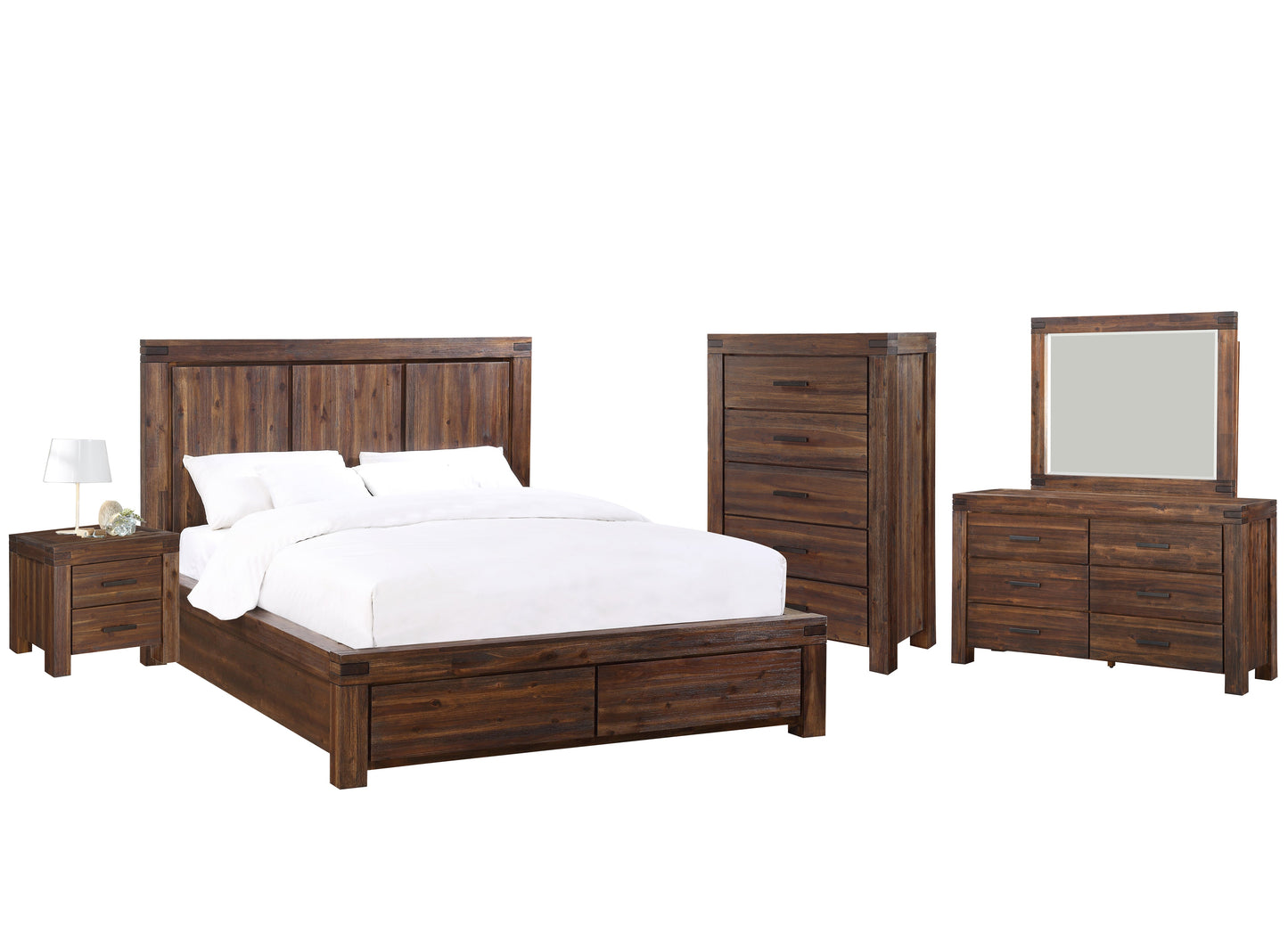 Modus Meadow 5PC Cal King Platform Bedroom Set w Chest in Brick Brown