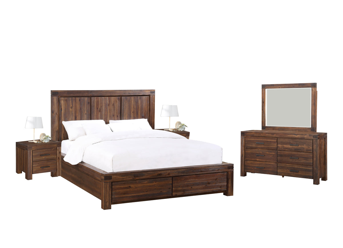 Modus Meadow 5PC E King Platform Bedroom Set w 2 Nightstand in Brick Brown