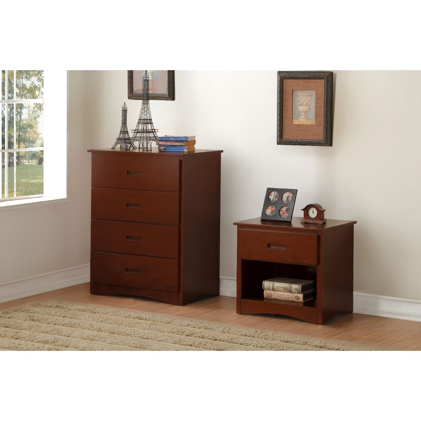 Homelegance Rowe Two Drawer Nightstand in Dark Cherry