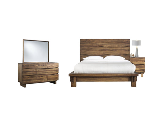 Modus Ocean 4PC Queen Platform Bedroom Set w Nightstand in Natural Sengon