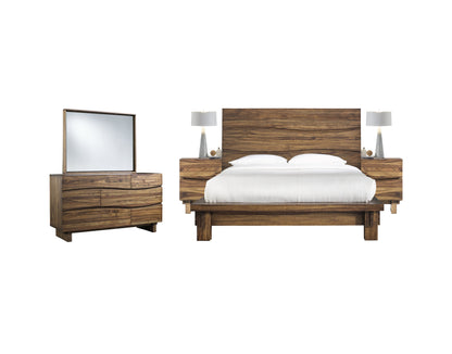 Modus Ocean 5PC Queen Platform Bed Set w 2 Nightstand in Natural Sengon
