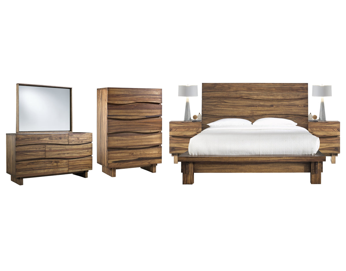 Modus Ocean 6PC Cal King Platform Bed Set in Natural Sengon