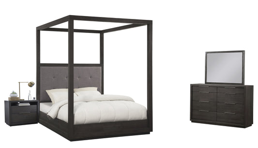 Modus Oxford 4PC Cal King Canopy Bedroom Set with Nightstand in Dolphin