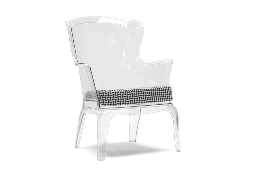 Contemporary Accent Chair in Clear/Dark Grey Molded Plastic - The Furniture Space.