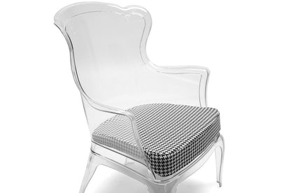 Contemporary Accent Chair in Clear/Dark Grey Molded Plastic - The Furniture Space.