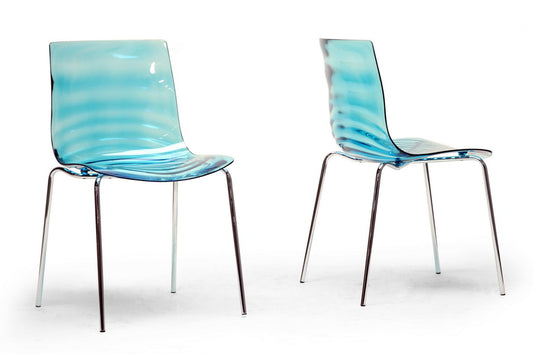 Contemporary 4 Dining Chairs in Blue Molded Plastic - The Furniture Space.