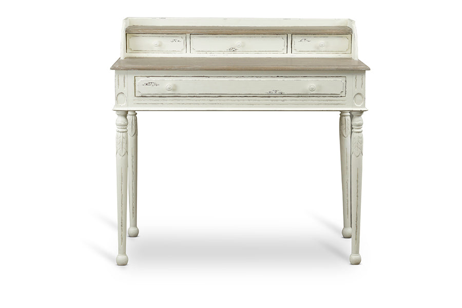 Traditional French Writing Desk in White/Light Brown bxi6035-111