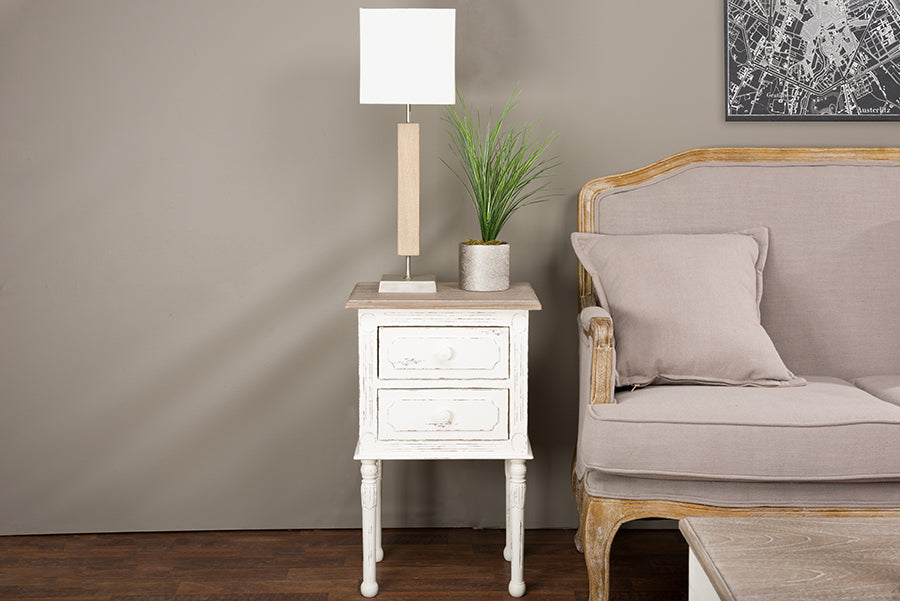 Traditional French Nightstand in White/Light Brown