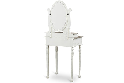 Traditional French Vanity & Stool in White/Light Brown