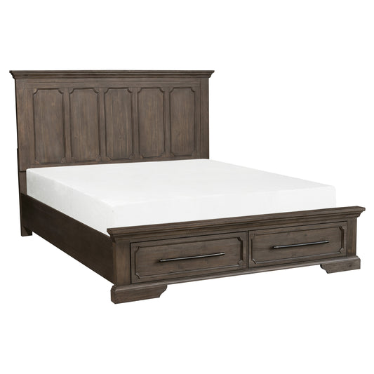 Homelegance Toulon Queen Platform Bed with Footboard Storages in Distressed Oak
