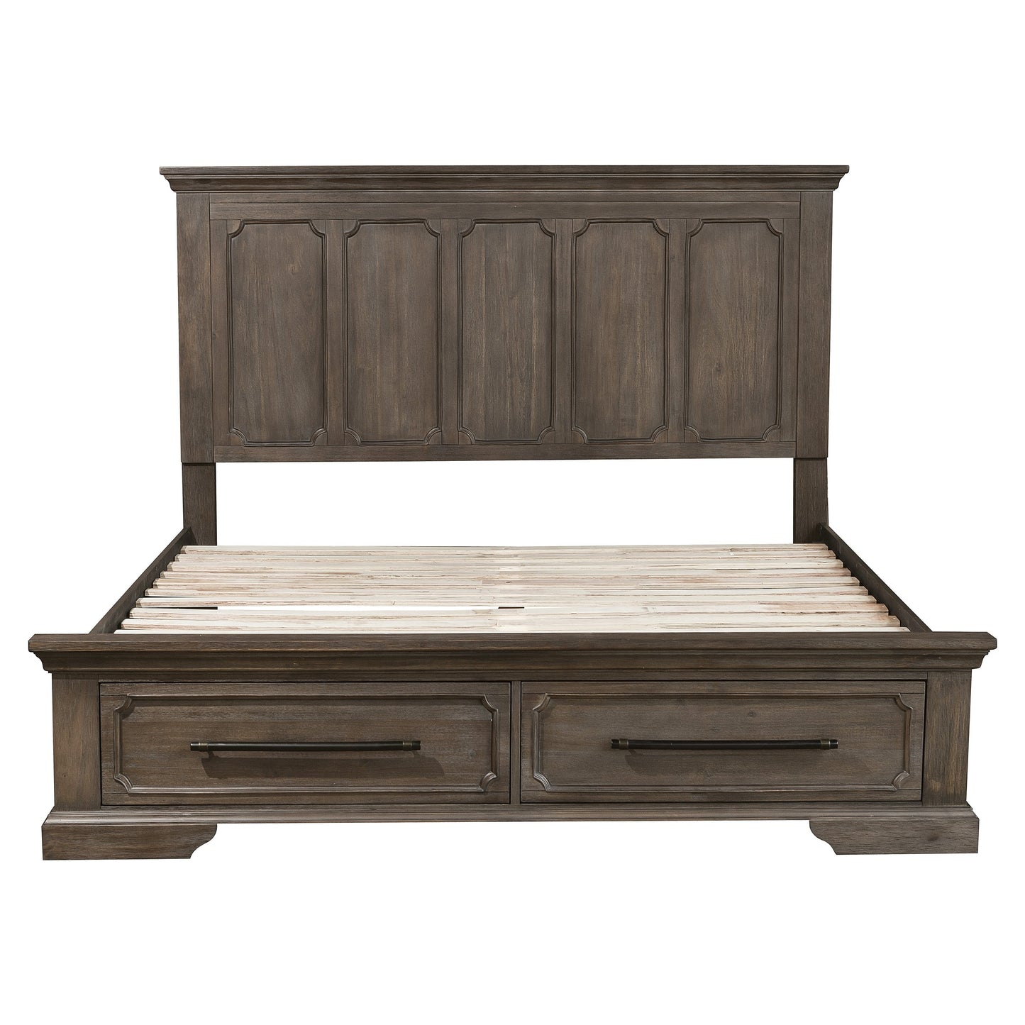 Homelegance Toulon Queen Platform Bed with Footboard Storages in Distressed Oak