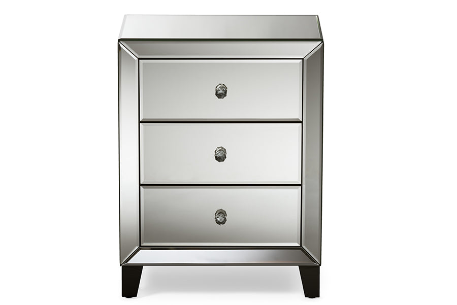 Contemporary Mirrored Nightstand in Silver bxi6733-121