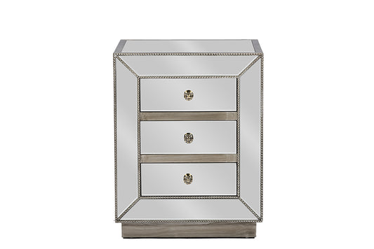 Contemporary Mirrored Nightstand in Silver - The Furniture Space.