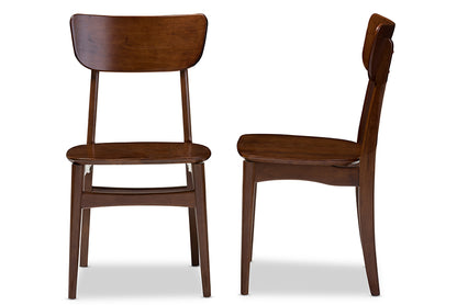 Mid-Century Modern 2 Dining Side Chairs in Dark Brown Solid Rubber Wood