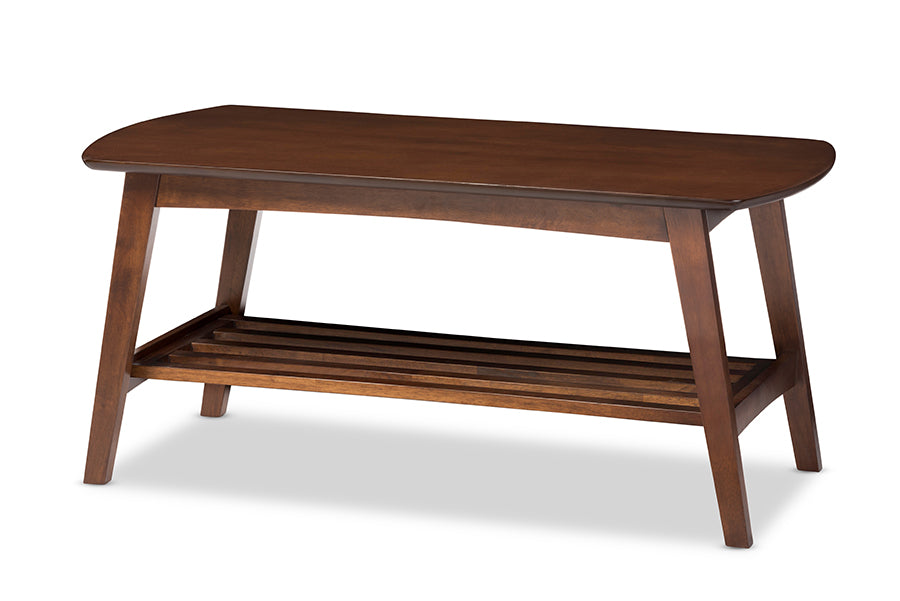 Mid-Century Modern Coffee Table in Dark Brown Solid Rubber Wood