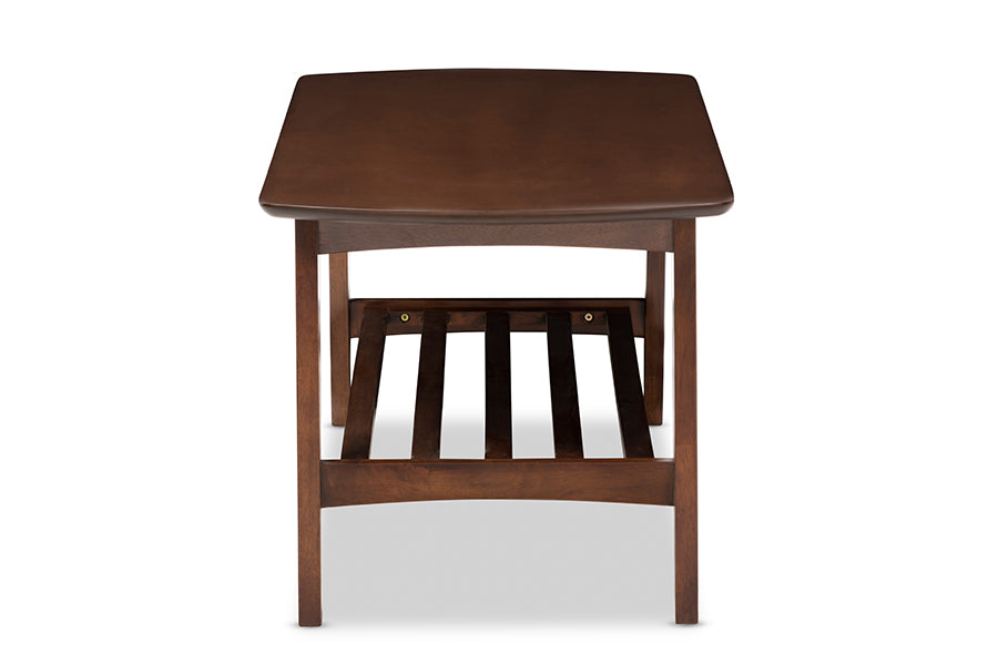 Mid-Century Modern Coffee Table in Dark Brown Solid Rubber Wood