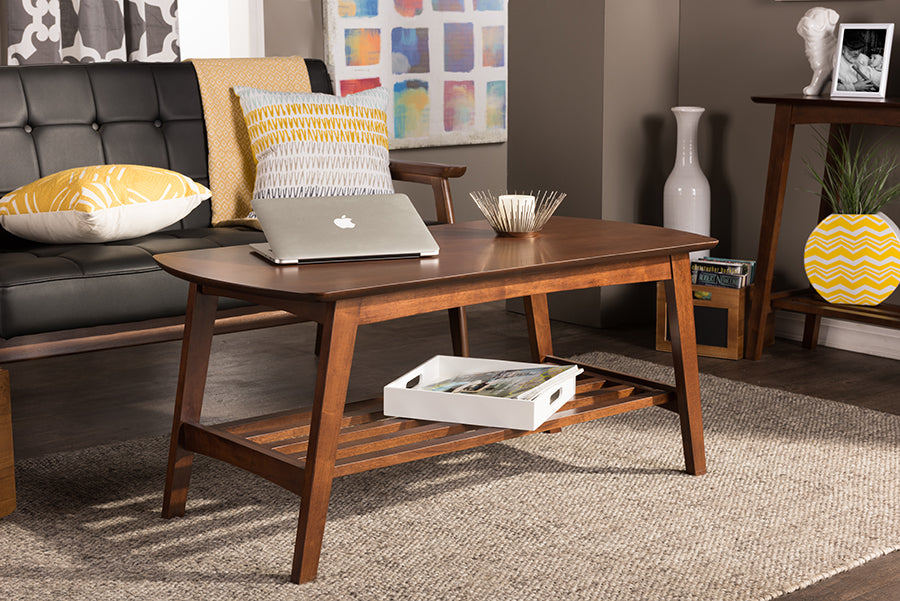 Mid-Century Modern Coffee Table in Dark Brown Solid Rubber Wood