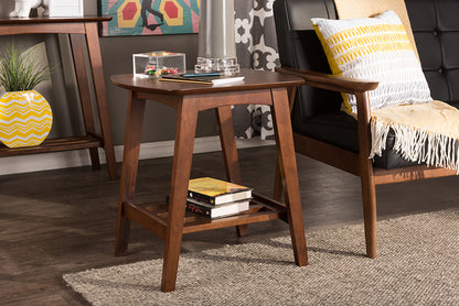 Mid-Century Modern End Table in Dark Brown Solid Rubber Wood