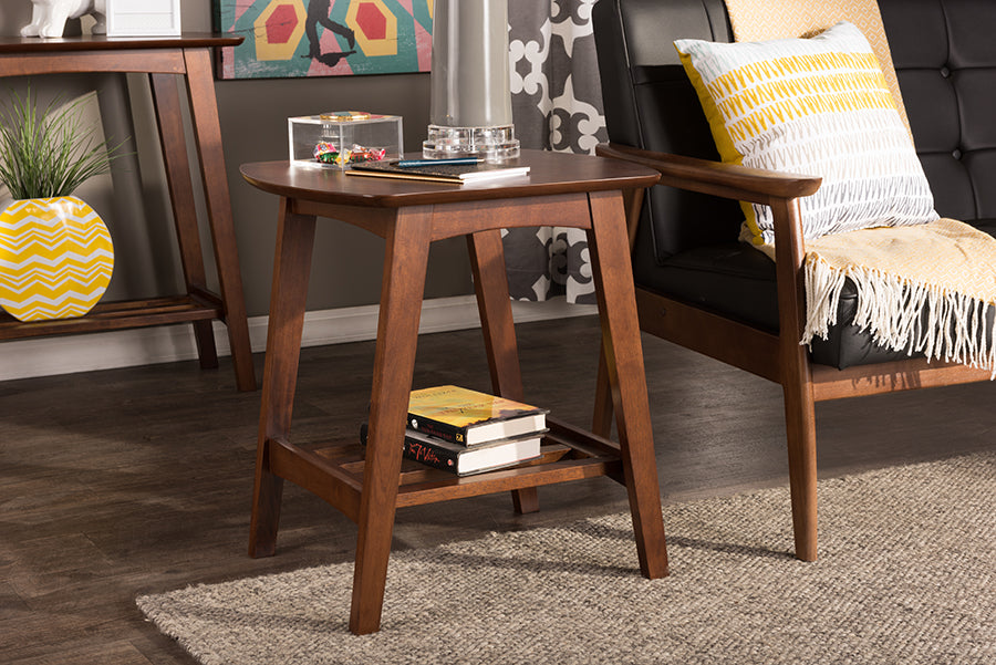 Mid-Century Modern End Table in Dark Brown Solid Rubber Wood