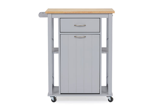 Contemporary Kitchen Cart with Wood top in Light Grey