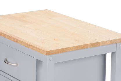 Contemporary Kitchen Cart with Wood top in Light Grey