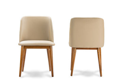 Mid-Century 2 Dining Chairs in Brown/Beige Faux Leather