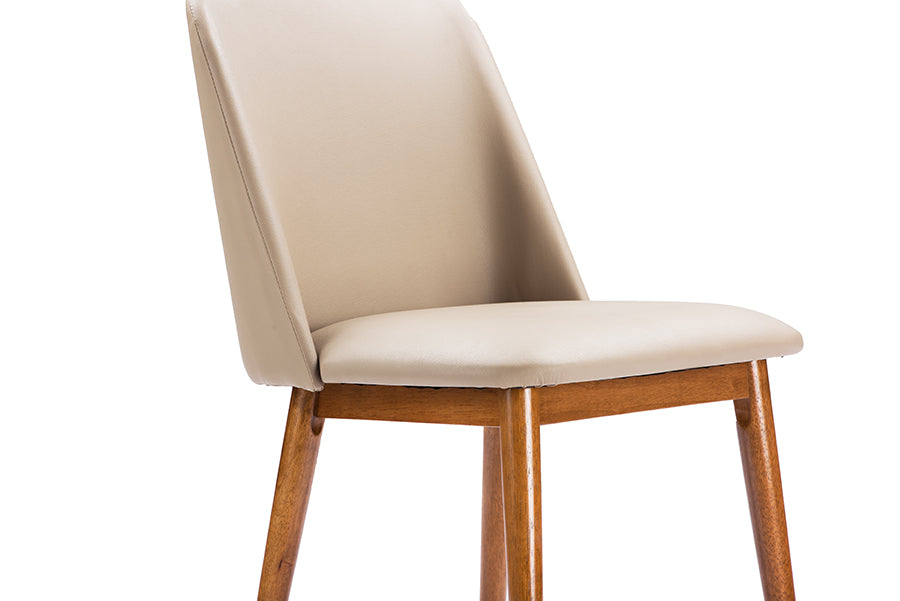 Mid-Century 2 Dining Chairs in Brown/Beige Faux Leather