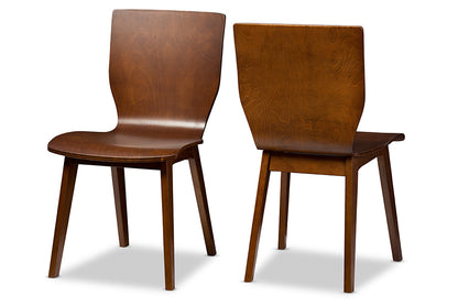 Mid-Century Modern 2 Dining Chairs in Dark Brown Solid Rubber Wood