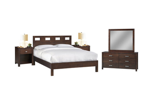 Modus Riva 5PC E King Platform Bedroom Set w 2 Nightstand in Chocolate Brown