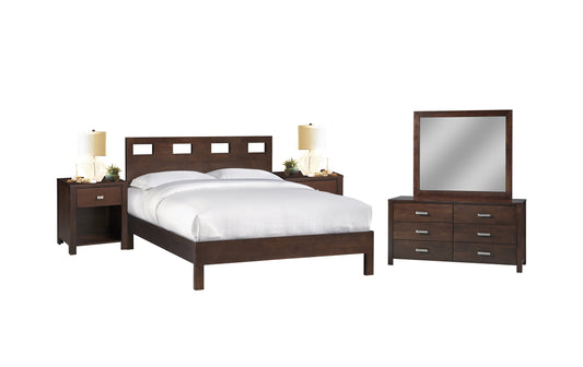 Modus Riva 5PC Full Platform Bedroom Set w 2 Nightstand in Chocolate Brown
