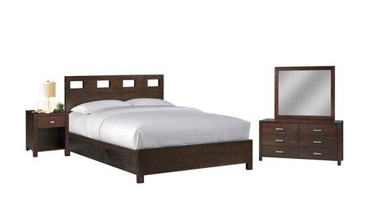 Modus Riva 4PC Twin Storage Bedroom Set w Nightstand in Chocolate Brown