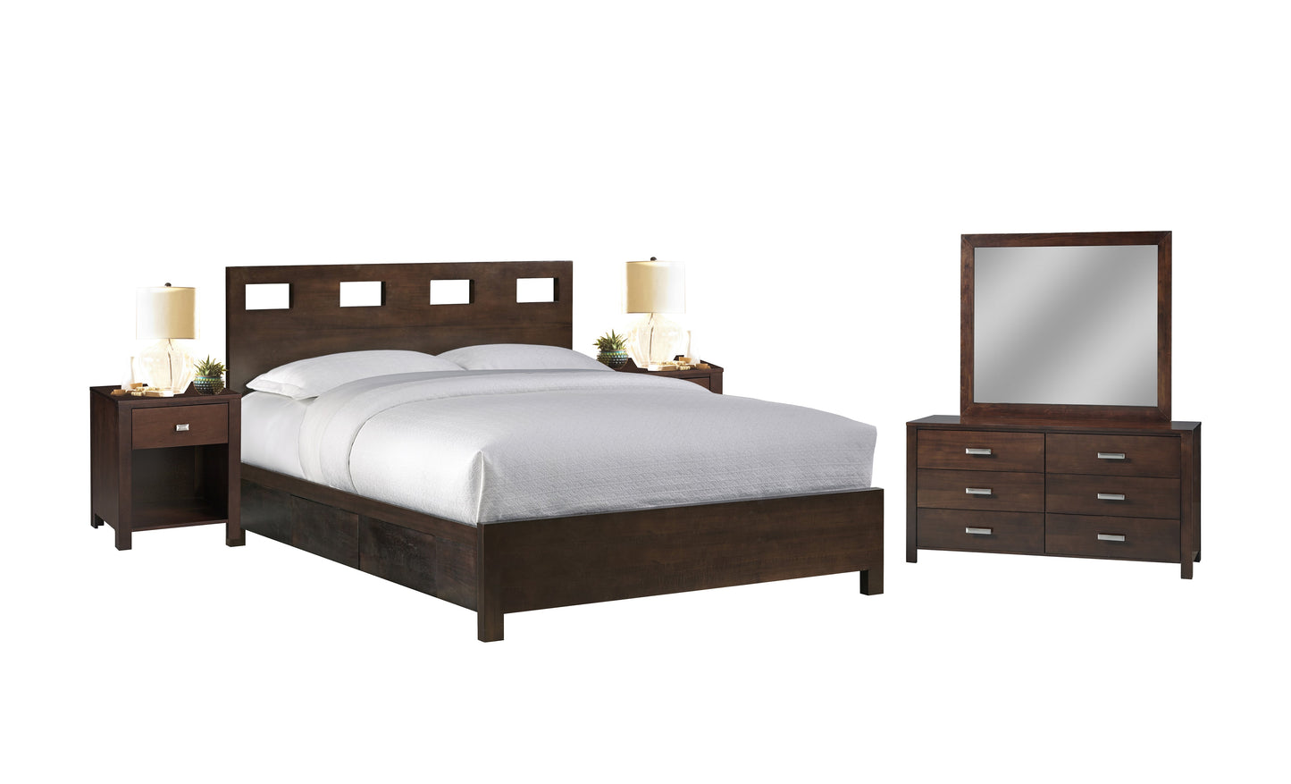 Modus Riva 5PC Queen Storage Bedroom Set w 2 Nightstand in Chocolate Brown