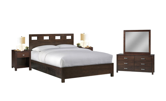 Modus Riva 5PC E King Storage Bedroom Set w 2 Nightstand in Chocolate Brown