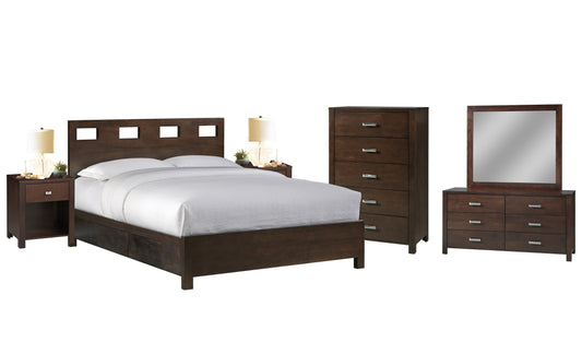 Modus Riva 6PC E King Storage Bedroom Set in Chocolate Brown