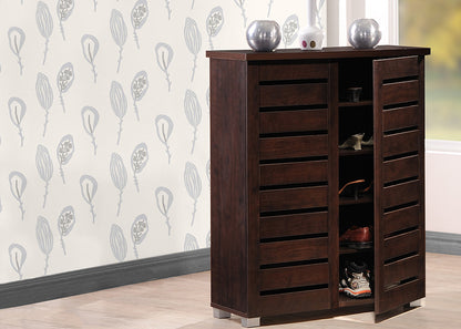 Contemporary Entryway Storage Shoe Cabinet in Dark Brown Engineered Wood/Vinyl bxi6516-118