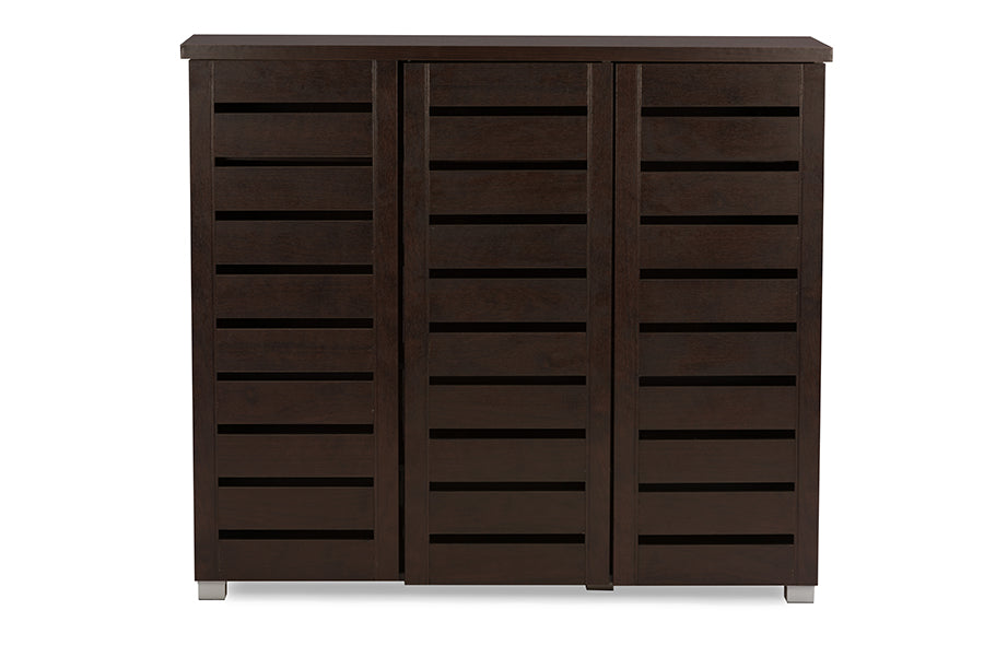 Contemporary Entryway Storage Shoe Cabinet in Dark Brown Engineered Wood/Vinyl bxi6517-118
