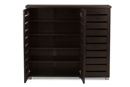 Contemporary Entryway Storage Shoe Cabinet in Dark Brown Engineered Wood/Vinyl bxi6517-118