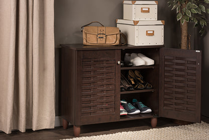 Contemporary Entryway Storage Shoe Cabinet in Dark Brown Engineered Wood/Vinyl bxi6513-118