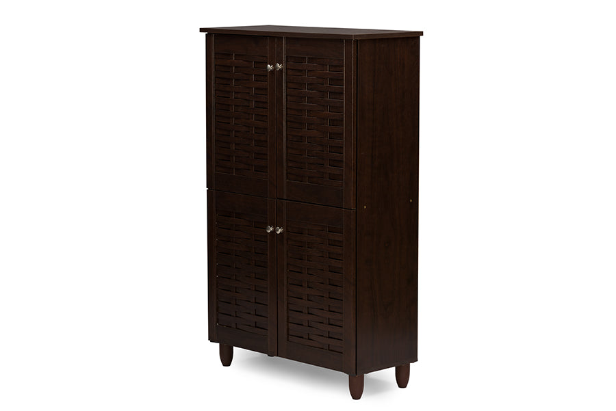 Contemporary Entryway Storage Shoe Cabinet in Dark Brown Engineered Wood/Vinyl bxi6515-118