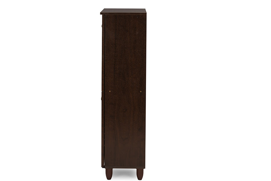 Contemporary Entryway Storage Shoe Cabinet in Dark Brown Engineered Wood/Vinyl bxi6515-118