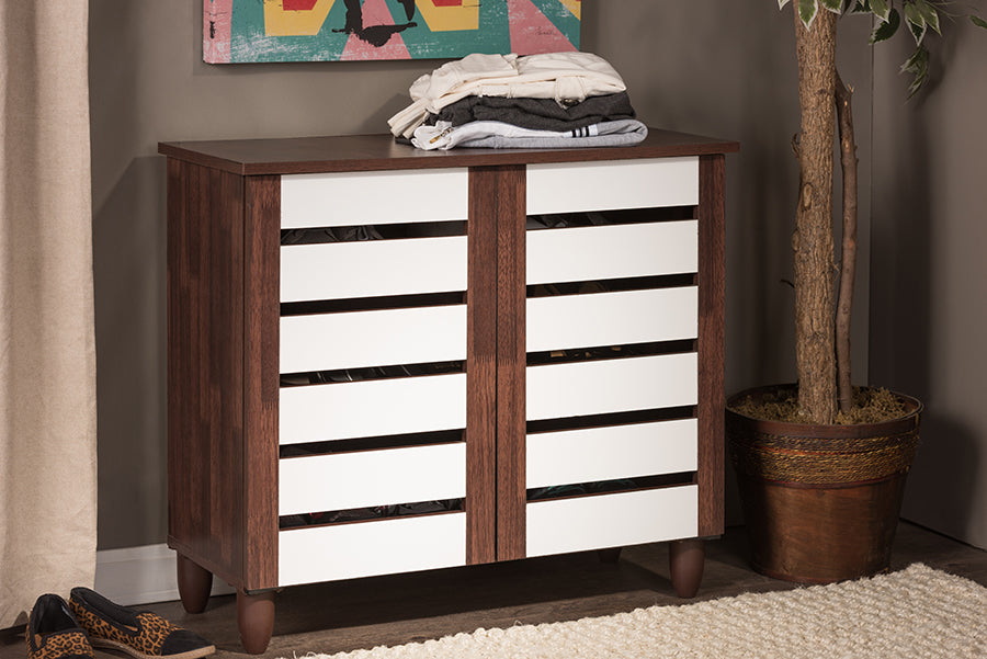 Contemporary Entryway Storage Shoe Cabinet in Brown Engineered Wood/Vinyl bxi6518-118
